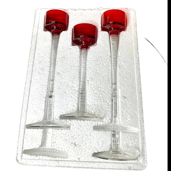 Red Stemmed Glass Tea Light holder Gift Set  7"‎ 9" 10.5” - Picture 4 of 8